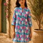 Azure Tropical Bloom Printed Cotton Tunic