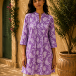 Lilac Heritage Floral Printed Cotton Tunic