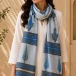 Powder Blue Paisley Printed Scarf
