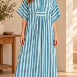 Aqua Blue & White Striped Kaftan