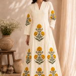 Marigold Bloom Cream Long Flared Dress