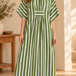 Olive Green & White Striped Kaftan