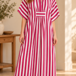 Raspberry Pink & White Striped Kaftan