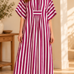 Deep Berry & White Striped Kaftan