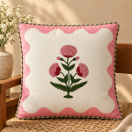Blush Meadow Scalloped Floral Cushion Cover
