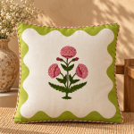 Lime Blossom Scalloped Floral Cushion Cover