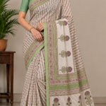 Sage Blossom Hand Block Printed Saree