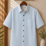Azure Fern White Half Sleeve Cotton Shirt