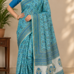 Azure Teal Botanical Printed Saree
